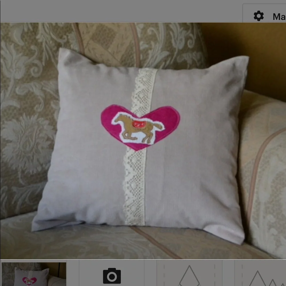 Handmade cotton corduroy horse appliqué lace pillow cover girl’s room western 14